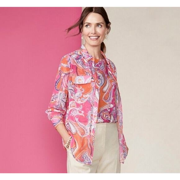 Chico's Paisley Pink Red Orange Easy Shirt Size 18 - Picture 3 of 8